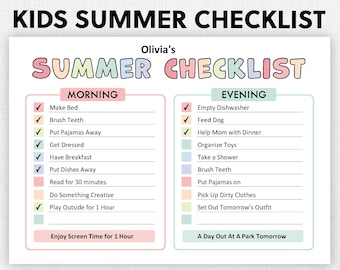 Editable Summer Checklist for Kids | Printable | Kids Responsibility Chart, To Do list | Daily Summer Routine, Chore Chart | Summer Planner