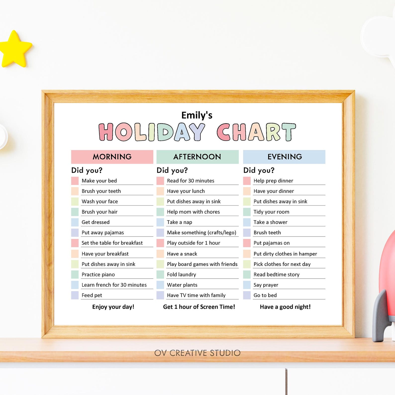 Editable Holiday Chart for Kids | School Break Checklist | Daily ...