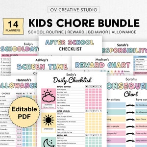 Peut inclure: Un lot de planificateurs de tâches pour enfants avec 14 planificateurs différents. Les planificateurs sont conçus de manière colorée avec des couleurs pastel et comprennent des listes de contrôle pour les journées scolaires, après l'école, le temps d'écran, les listes de contrôle quotidiennes, les tableaux de récompenses et les tableaux de responsabilités. Le lot comprend également un tableau des conséquences.