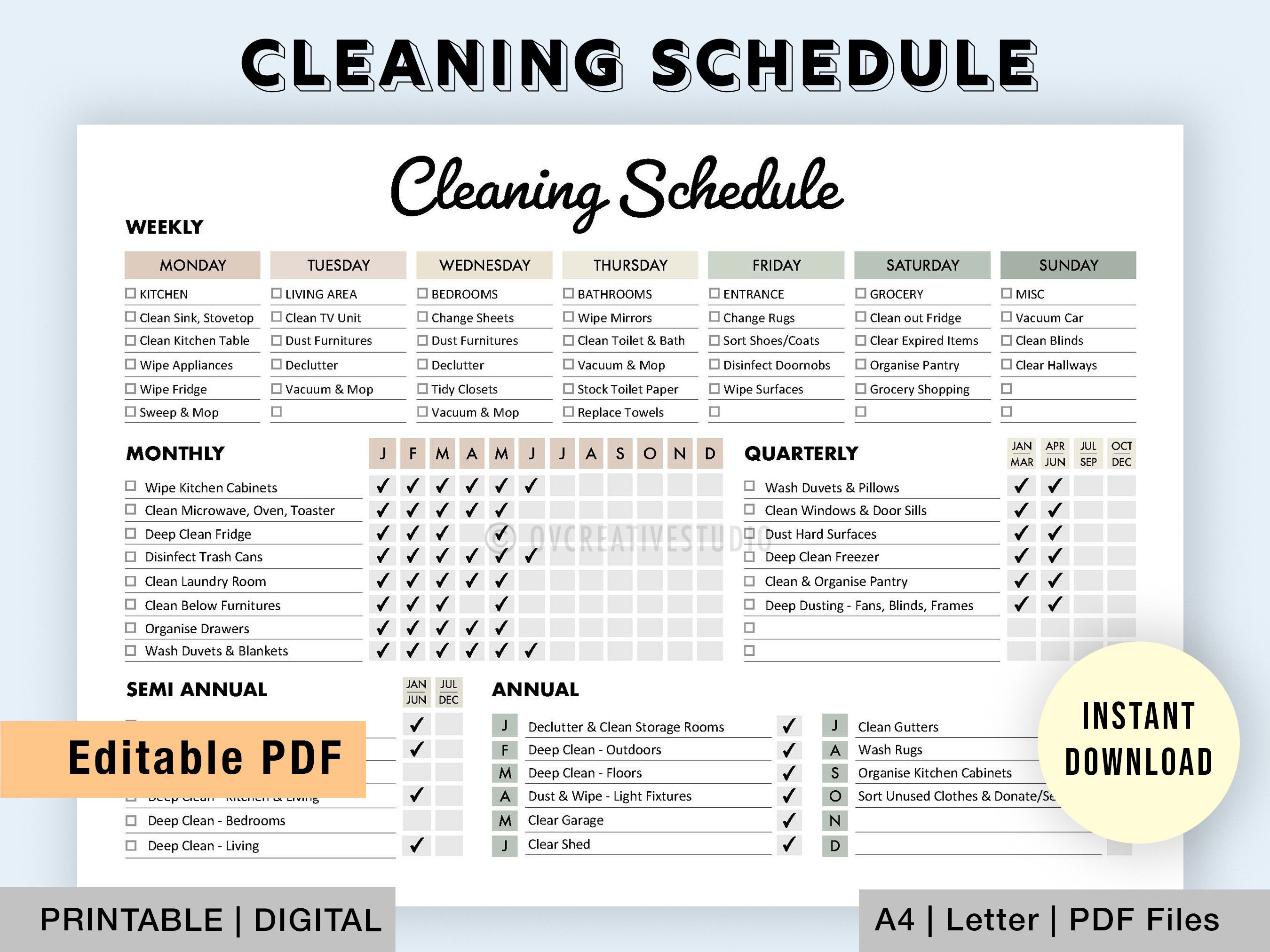 Editable Cleaning Schedule Printable Weekly Monthly Etsy Australia
