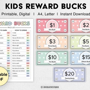 Editable Kids Reward Bucks | Printable | Mom Bucks, PDF Reward System For Kids | Chore Bucks, Good Behavior Bucks, Play Money, Pretend Money