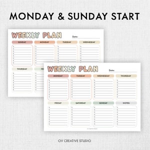 Editable Weekly Planner Printable Digital Weekly Planner PDF