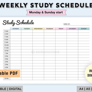 Editable Weekly Study Schedule Printable Study Planner Weekly Student ...