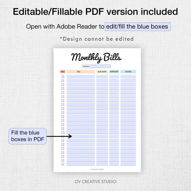 Editable Bill Payment Tracker Bundle | Monthly Bill Tracker Printable ...