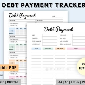 Pode incluir: Um rastreador de pagamento de dívidas imprimível com seções para credor, saldo inicial, taxa de juros, pago, saldo, data, valor, conta, data de vencimento, pagamento mínimo, data de pagamento objetivo e notas. O rastreador foi projetado para ajudar você a gerenciar e rastrear seus pagamentos de dívidas.