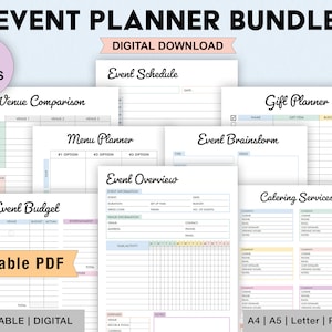 Bearbeitbares Veranstaltungsplaner-Bundle, bedruckbar, digital, Partyplaner, Veranstaltungsplaner-Vorlage, Eventbudget, Veranstaltungsort, Menü, Catering, digitales PDF