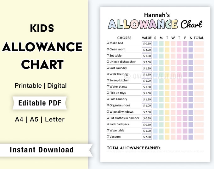 Reward Chart for Kids | Printable, Editable, Digital PDF | Weekly Chore ...