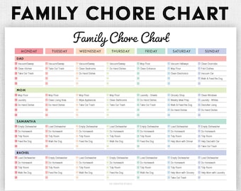 Editable Family Chore Chart Printable Weekly Chore List Kids