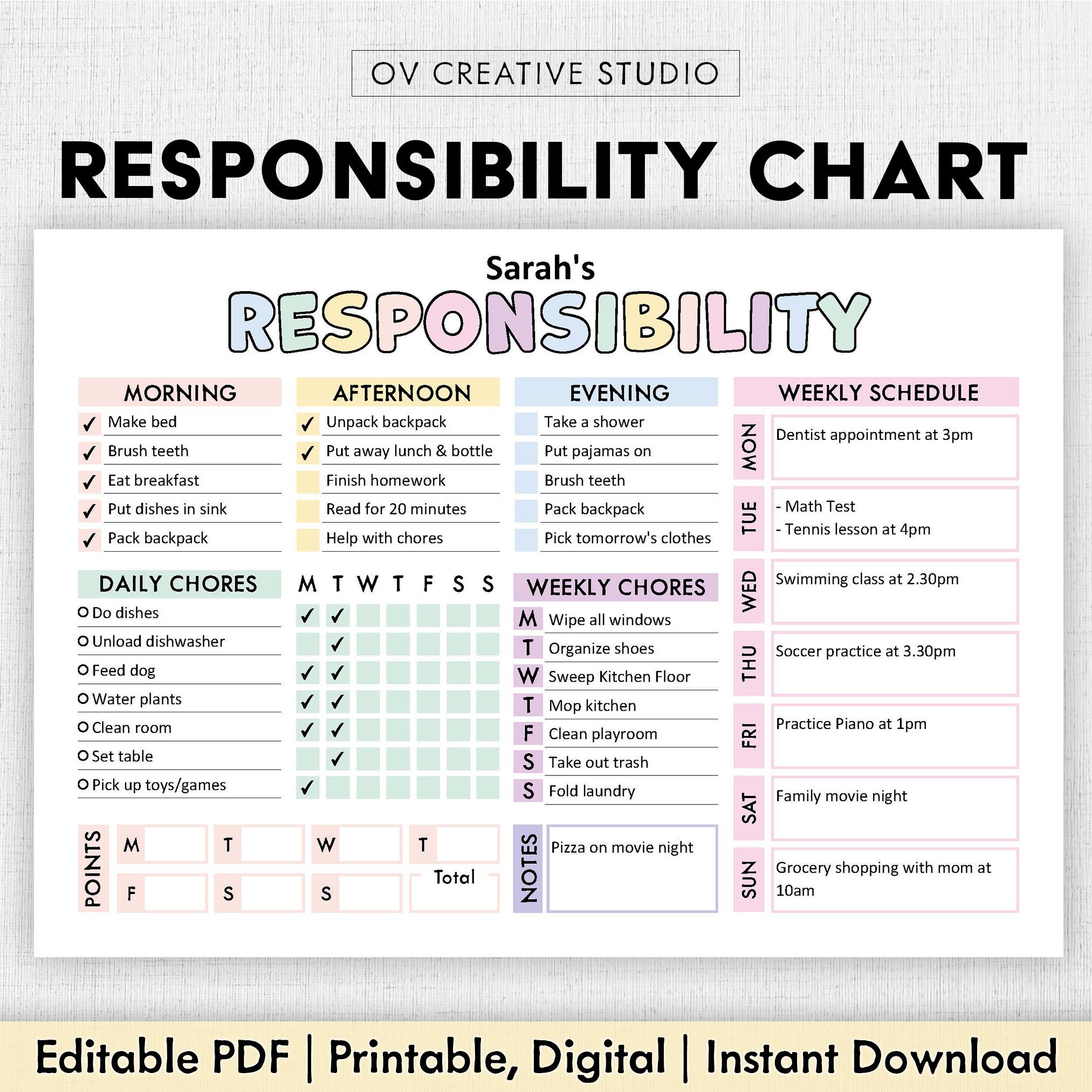 Editable Responsibility Chore Chart For Kids Printable Kids Daily Editable Responsibility Chore Chart For Kids Printable Kids Daily