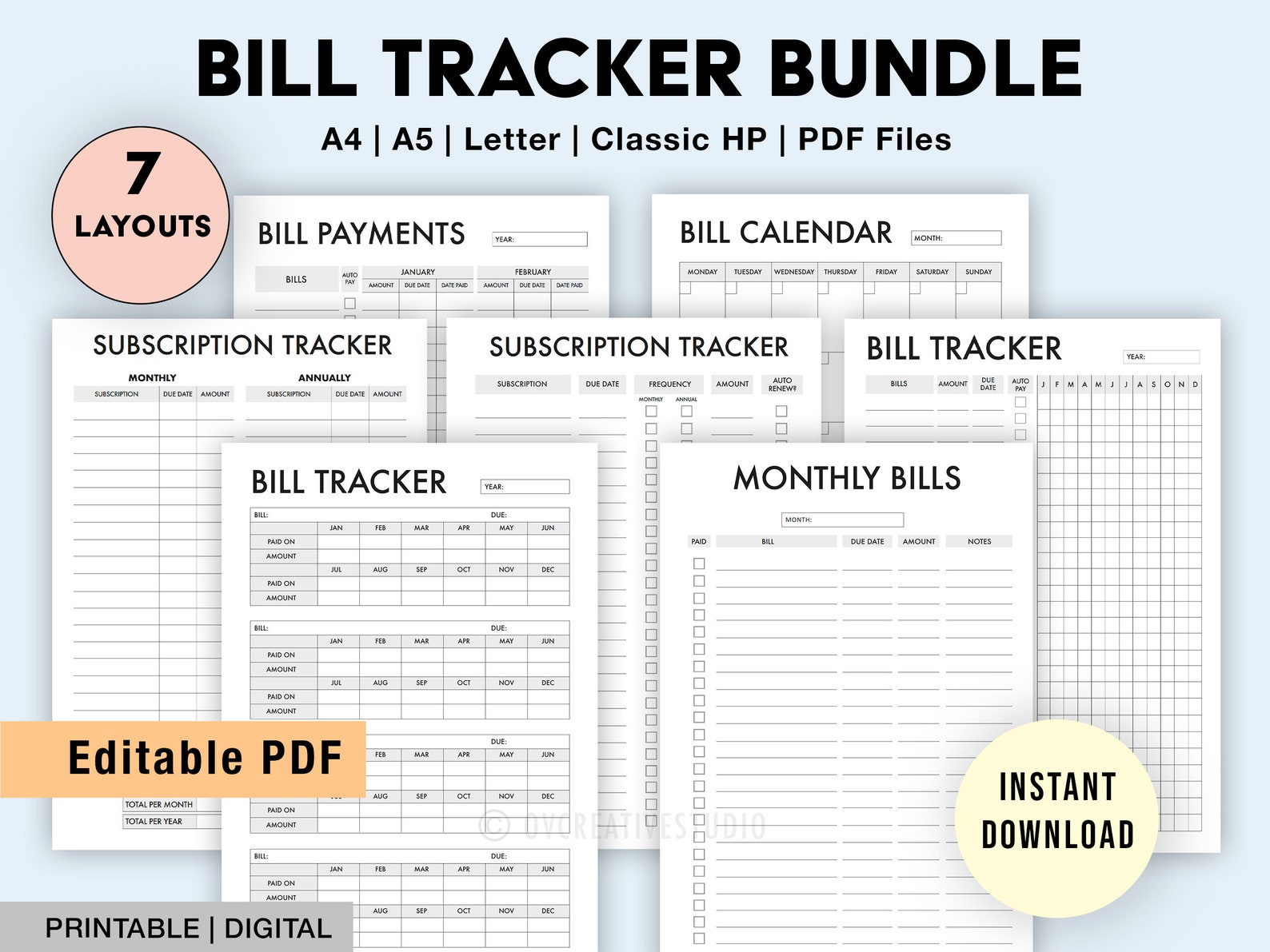 Editable Bill Payment Tracker Bundle | Monthly Bill Tracker Printable ...