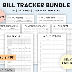 Editable Bill Payment Tracker Bundle | Monthly Bill Tracker Printable | Subscription Tracker, Bill Log | Bill Payment Checklist Digital PDF