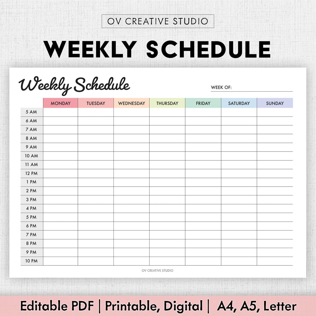 Editable Weekly Schedule | Printable, Digital | Weekly Planner PDF ...