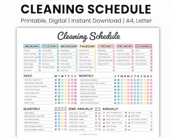 Calendario de limpieza editable / Imprimible, PDF digital / Lista de tareas de limpieza semanal, mensual y anual, planificador de limpieza para personas con TDAH, lista de tareas domésticas