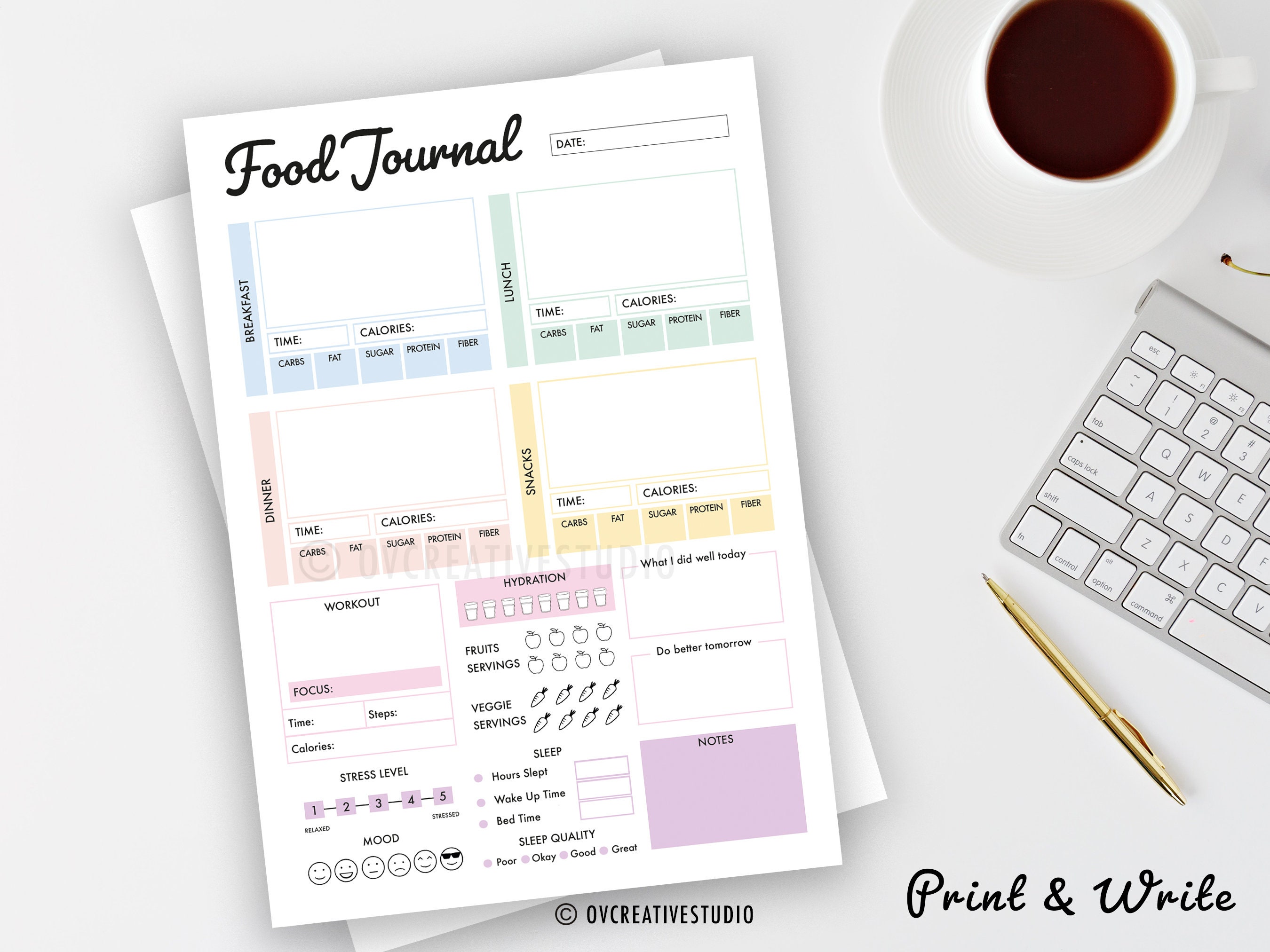 Editable Food Journal Printable Digital Food Diary Daily Etsy UK