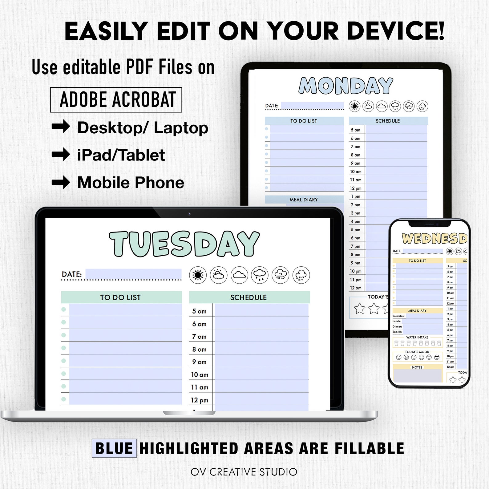Editable Daily Planner Schedule | Printable, Digital PDF | to Do List ...