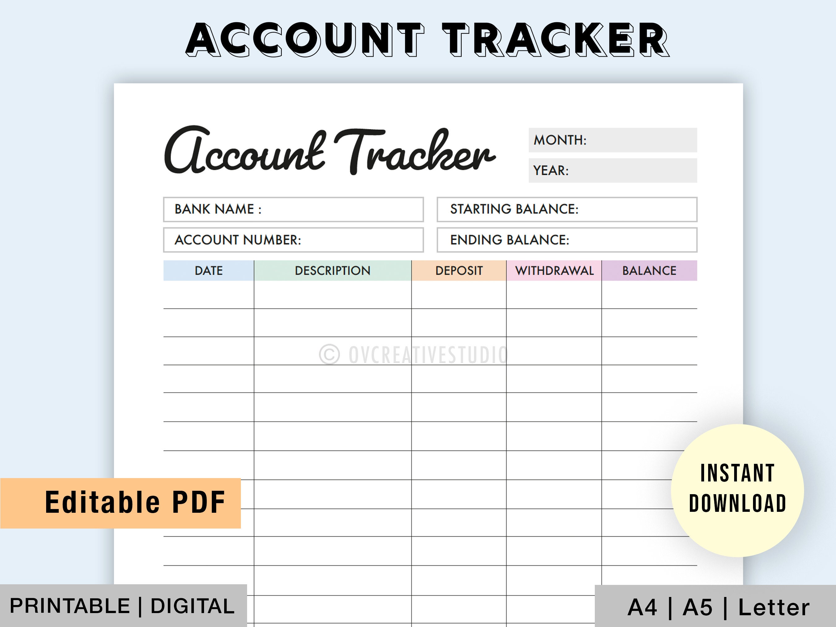 Editable Account Tracker Printable Account Log Bank - Etsy