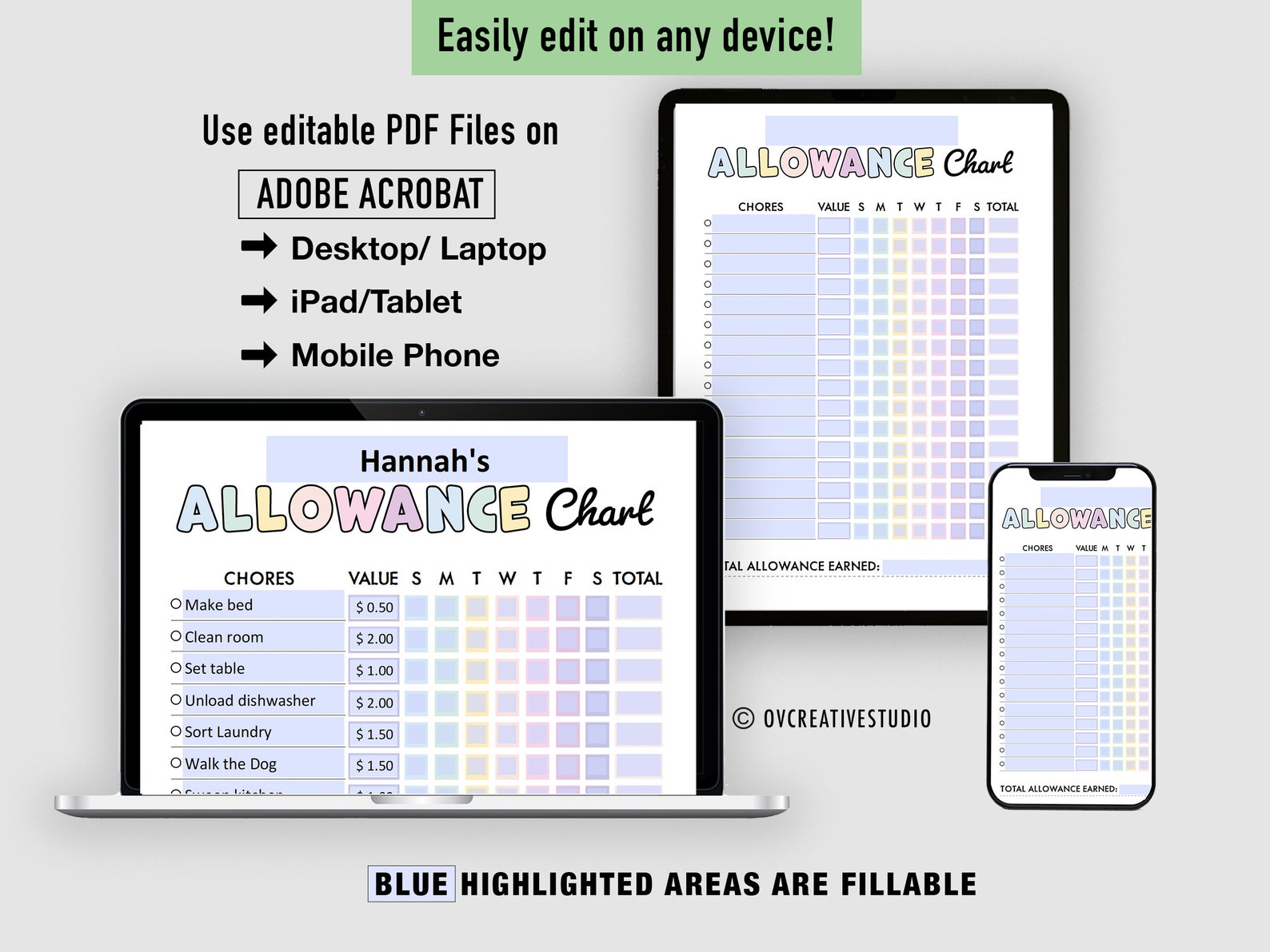 Editable Allowance Tracker Kids | Earn Money Chart | Daily Weekly ...