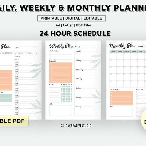 24 Hour Daily Planner Schedule Printable Daily Planner to - Etsy