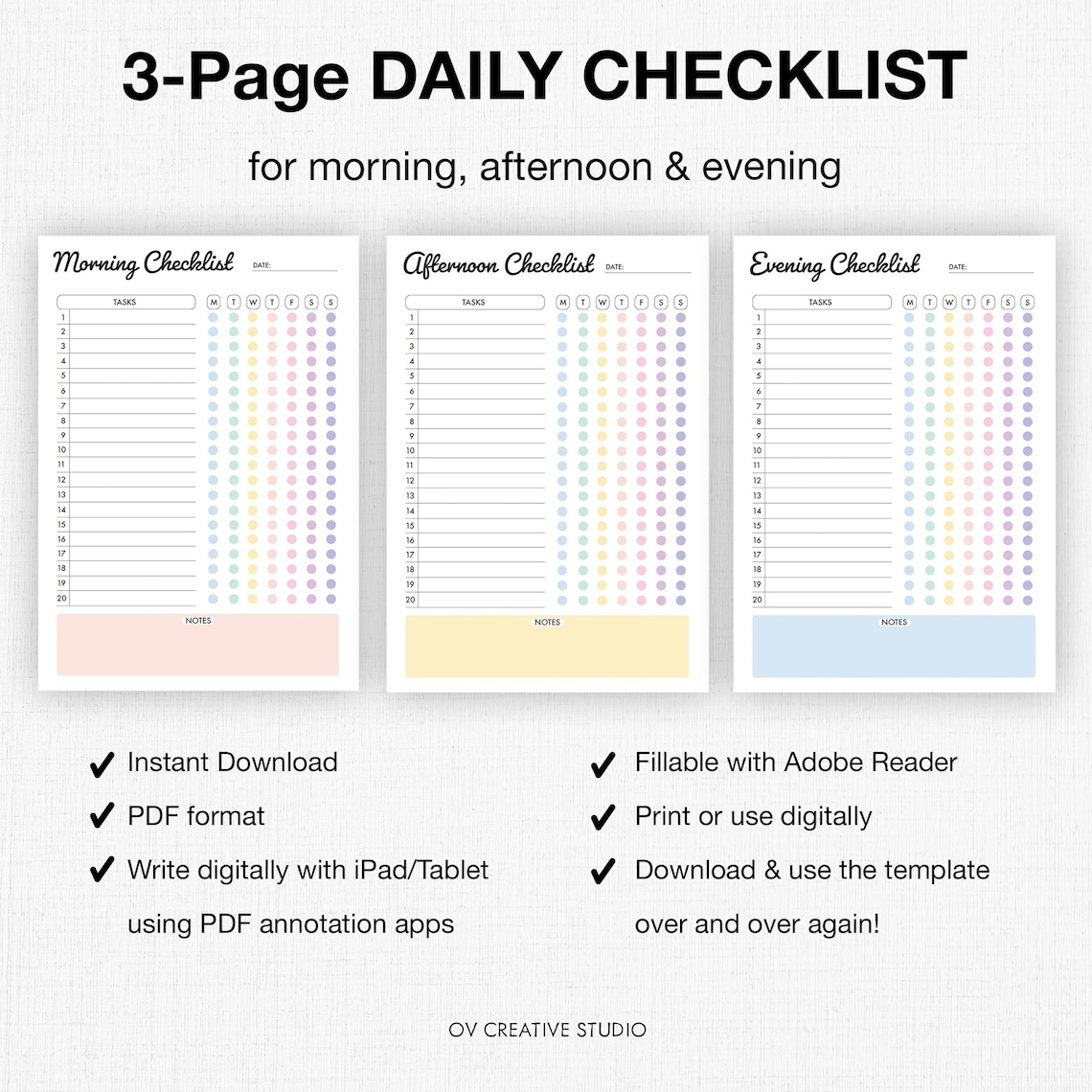 Editable Evening Routine Editable Daily Checklist Printable | Morning, Afternoon, Evening ...