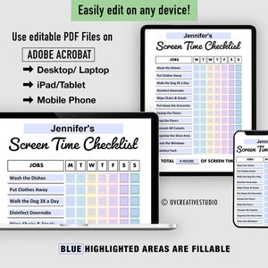 Editable Screen Time Chart Kids | Printable, Digital | Screen Time ...
