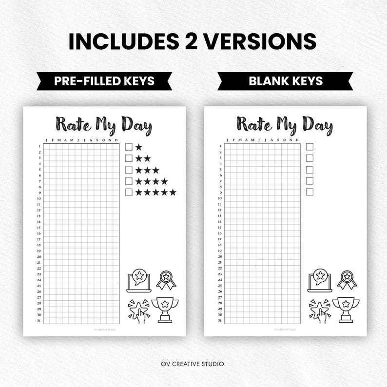 Rate My Day Bullet Journal Page | Printable | Yearly Pixel Tracker | A4 ...