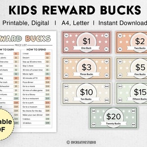 Editable Kids Reward Bucks | Printable | Mom Bucks, PDF Reward System For Kids | Chore Bucks, Good Behavior Bucks, Play Money, Pretend Money