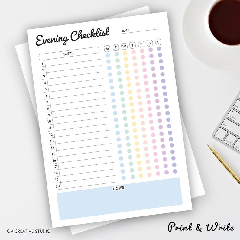 Editable Daily Checklist Printable | Morning, Afternoon, Evening ...