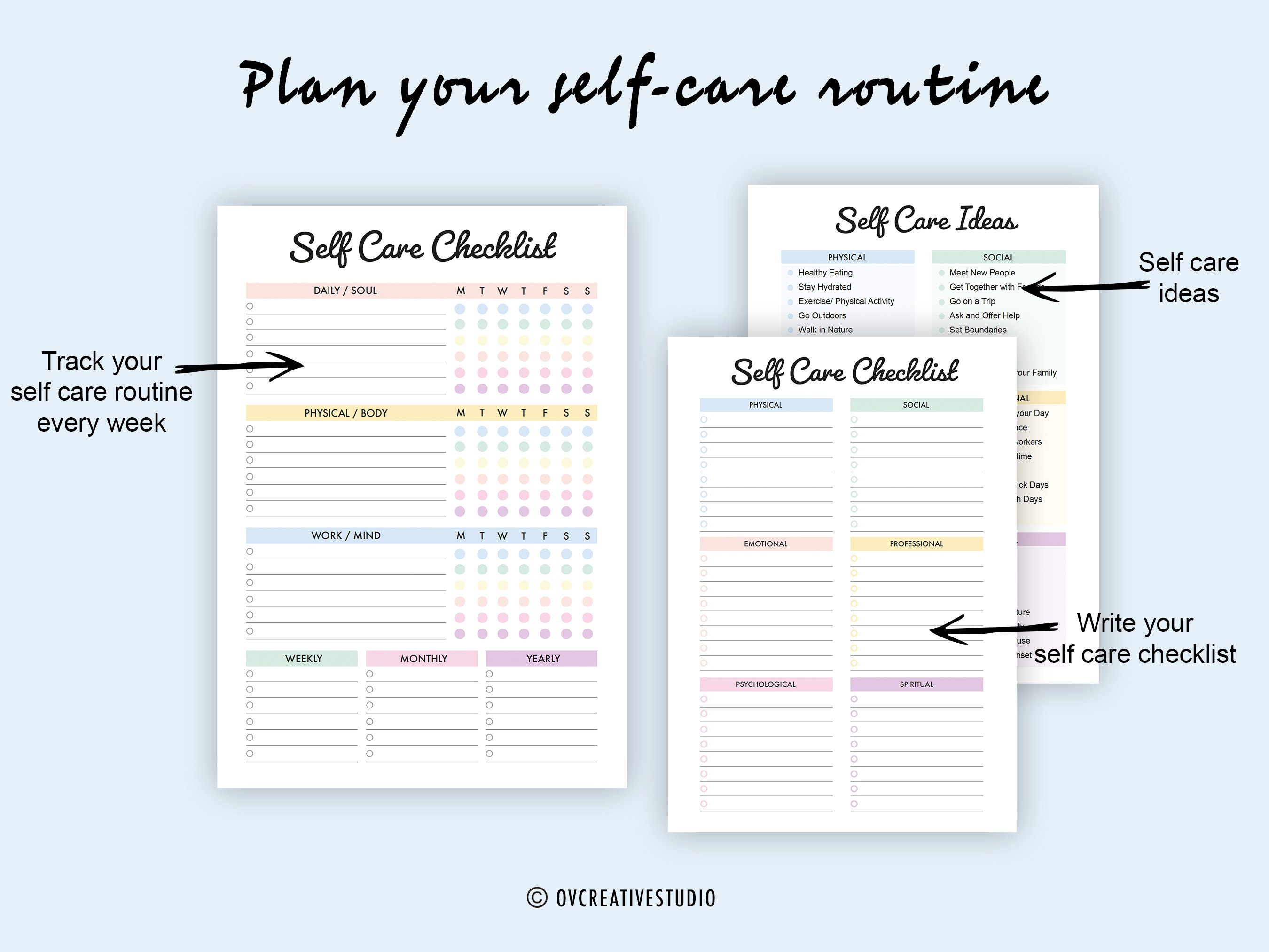 Self Care Planner Bundle Printable, Editable, Wellness Planner, Self ...