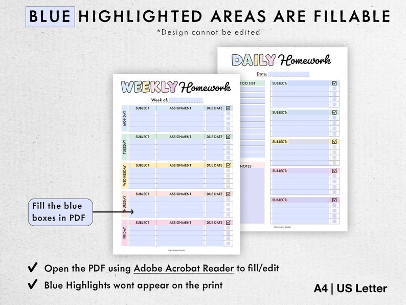 Editable Homework Planner | Printable, Digital | Student Planner ...