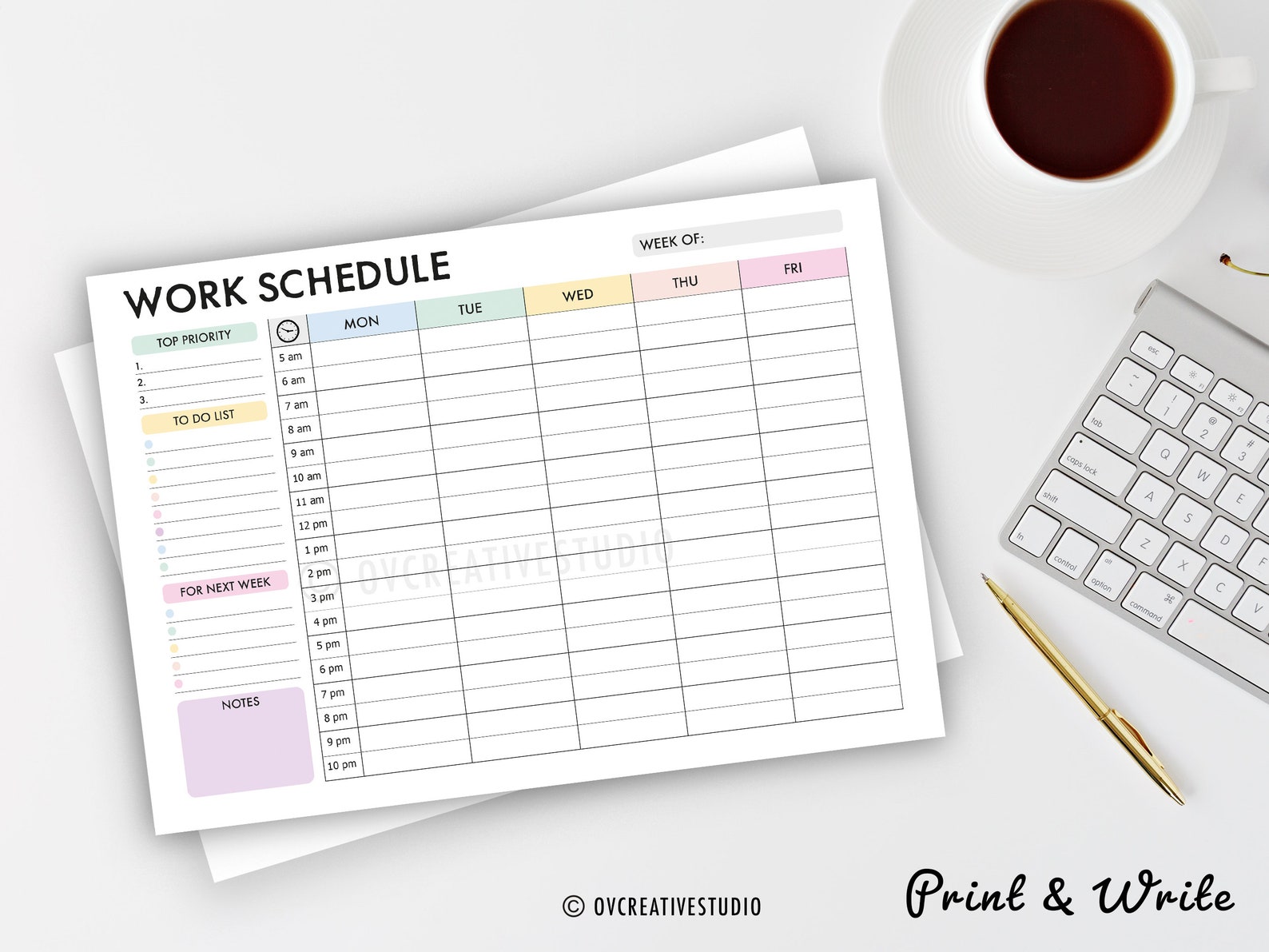 Editable Weekly Schedule | Printable, Digital | Work Week Planner PDF ...