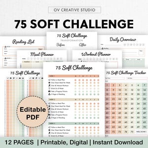 Editable 75 Soft Challenge Tracker Bundle | Printable | Daily 75 Soft Challenge journal | Habit Tracker, Weight Loss, Fitness, Meal Planner