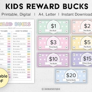 Editable Kids Reward Bucks | Printable | Mom Bucks, PDF Reward System For Kids | Chore Bucks, Good Behavior Bucks, Play Money, Pretend Money