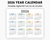2026 Year Calendar Printable | Year at a Glance | Digital Download | 2026 Annual Calendar | Yearly Planner | Yearly Tracker | Wall Calendar