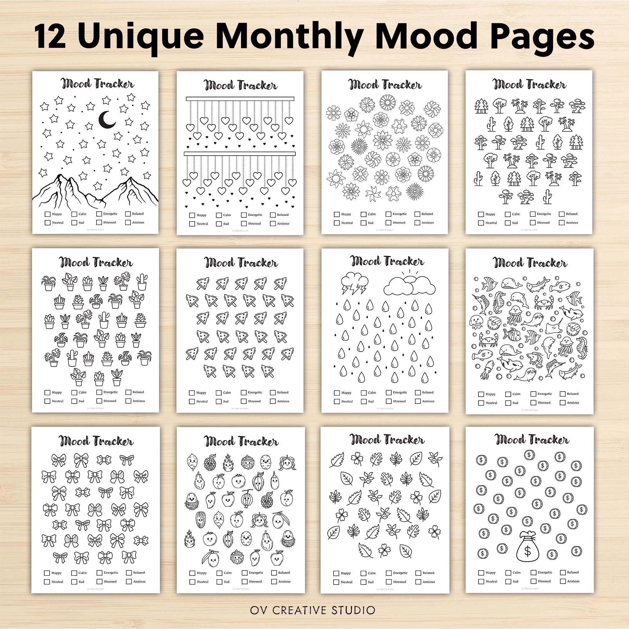 Monthly Mood Tracker Bundle | Printable Bullet Journal Pages, Templates ...