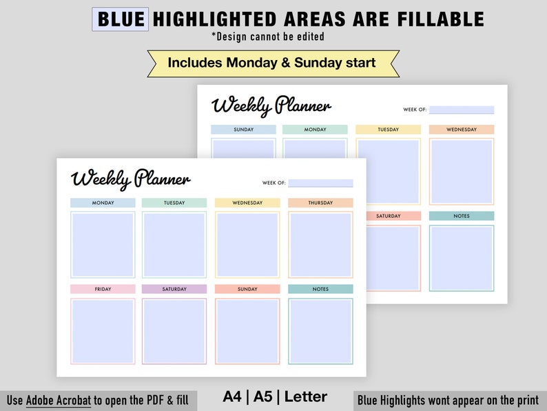 Editable Weekly Planner | Printable, Digital | Weekly Planner PDF ...