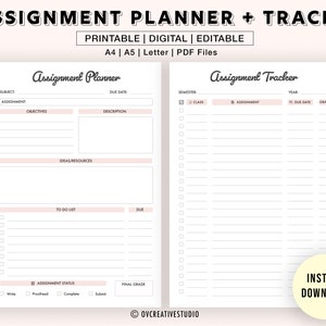 Editable Assignment Planner, Assignment Tracker | Study Planner, Homework, College Assignment Tracker, Digital/Printable Assignment Planner,