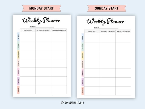 College Student Weekly Planner, Printable Student Planner