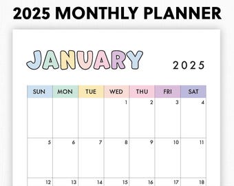 2025 Monatskalender | Druckbar, Ausfüllbar | Datiert Monatliche Vorlage | 2025 Digital | Porträt, Vertikal, Tagebucheinlage 2025 | A4,A5,Letter