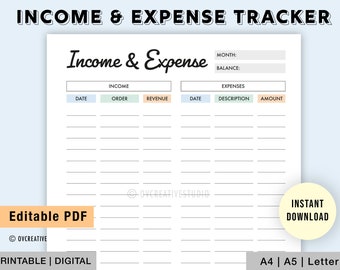 Bewerkbare business income and expense tracker, small business income and expense tracker | Zakelijk budget, overzicht, organisator | PDF