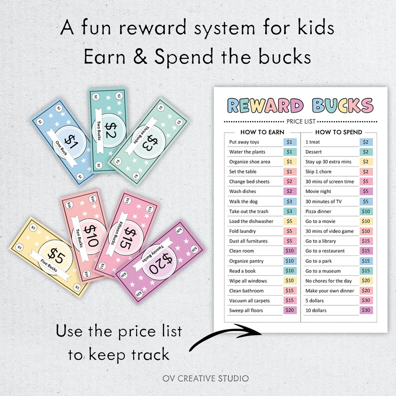 Editable Kids Reward Bucks | Printable | Mom Bucks, PDF Reward System ...