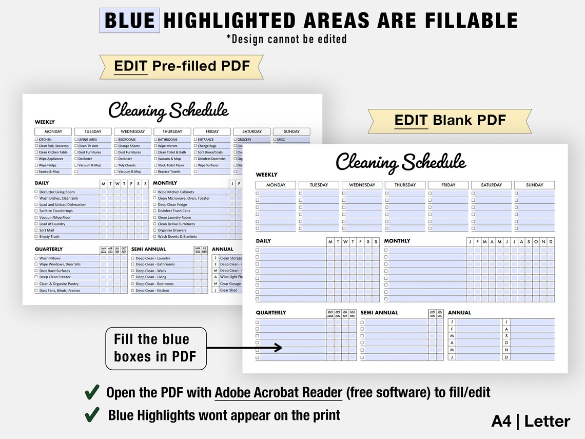 Editable Cleaning Schedule | Printable | Weekly, Monthly, Yearly ...