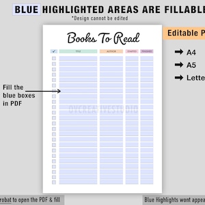 Editable Book Tracker | Printable | Books to Read | Reading Tracker ...