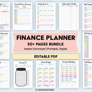 Editable Finance Planner Bundle | Digital PDF, Fillable | Budget Tracker Bundle | Savings Tracker, Budget, Bill Tracker, Spending, Expenses