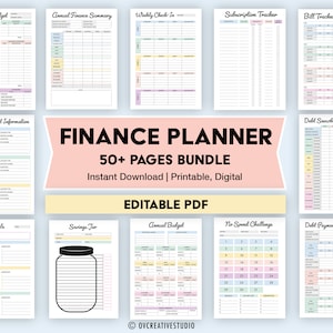 Editable Finance Planner Bundle | Digital PDF, Fillable | Budget Tracker Bundle | Savings Tracker, Budget, Bill Tracker, Spending, Expenses