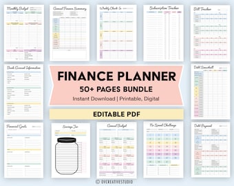 Editable Finance Planner Bundle | Digital PDF, Fillable | Budget Tracker Bundle | Savings Tracker, Budget, Bill Tracker, Spending, Expenses