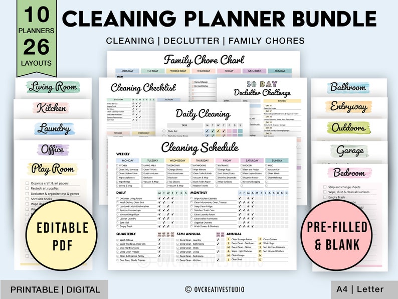 EDITABLE Cleaning Schedule Bundle, Printable, Weekly, Monthly, Yearly ...
