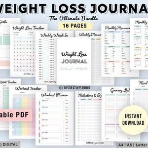 Editable Weight Loss Journal, Weight Loss Tracker Printable, Habit Tracker, Workout Planner, Meal Plan, Weight Loss Motivation,Measurements