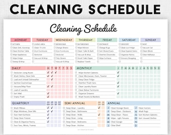 EDITABLE Cleaning Schedule | Printable | Weekly, Monthly, Yearly Cleaning Checklist, ADHD, Cleaning Planner, House Chore List | Digital PDF