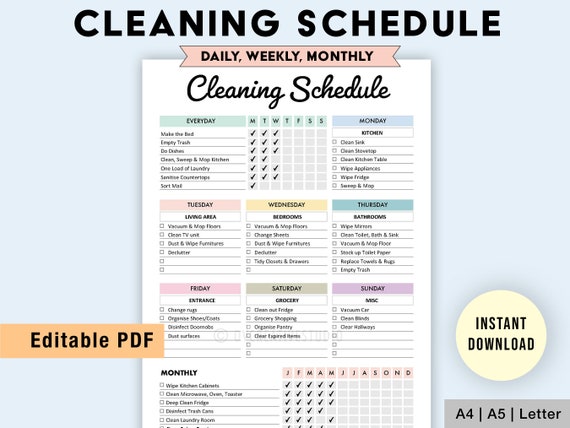 Editable Cleaning Schedule Printable Cleaning Checklist -  Norway