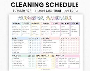 EDITABLE Cleaning Schedule | Printable | Weekly, Monthly, Yearly Cleaning Checklist, ADHD Cleaning Planner, House Chore List | Digital PDF